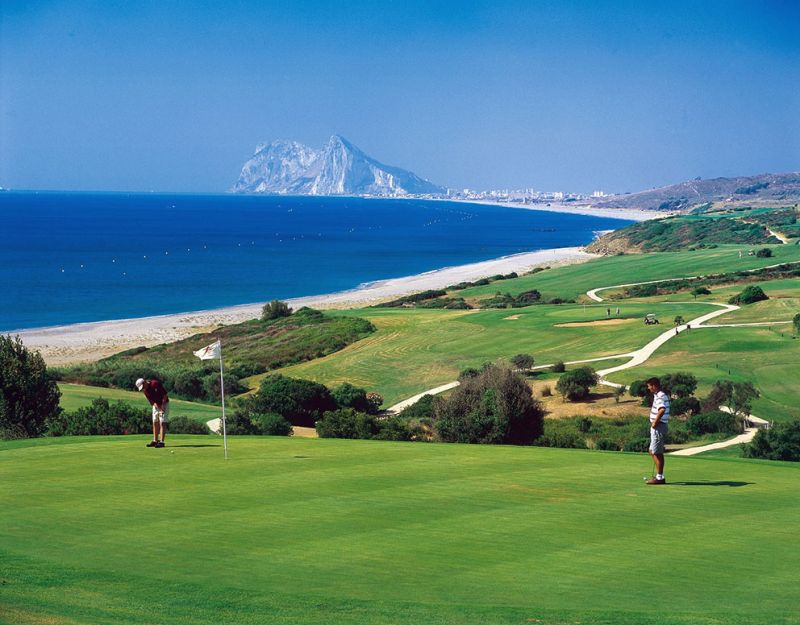 Costa del Sol coastline with golf course and Gibraltar beyond